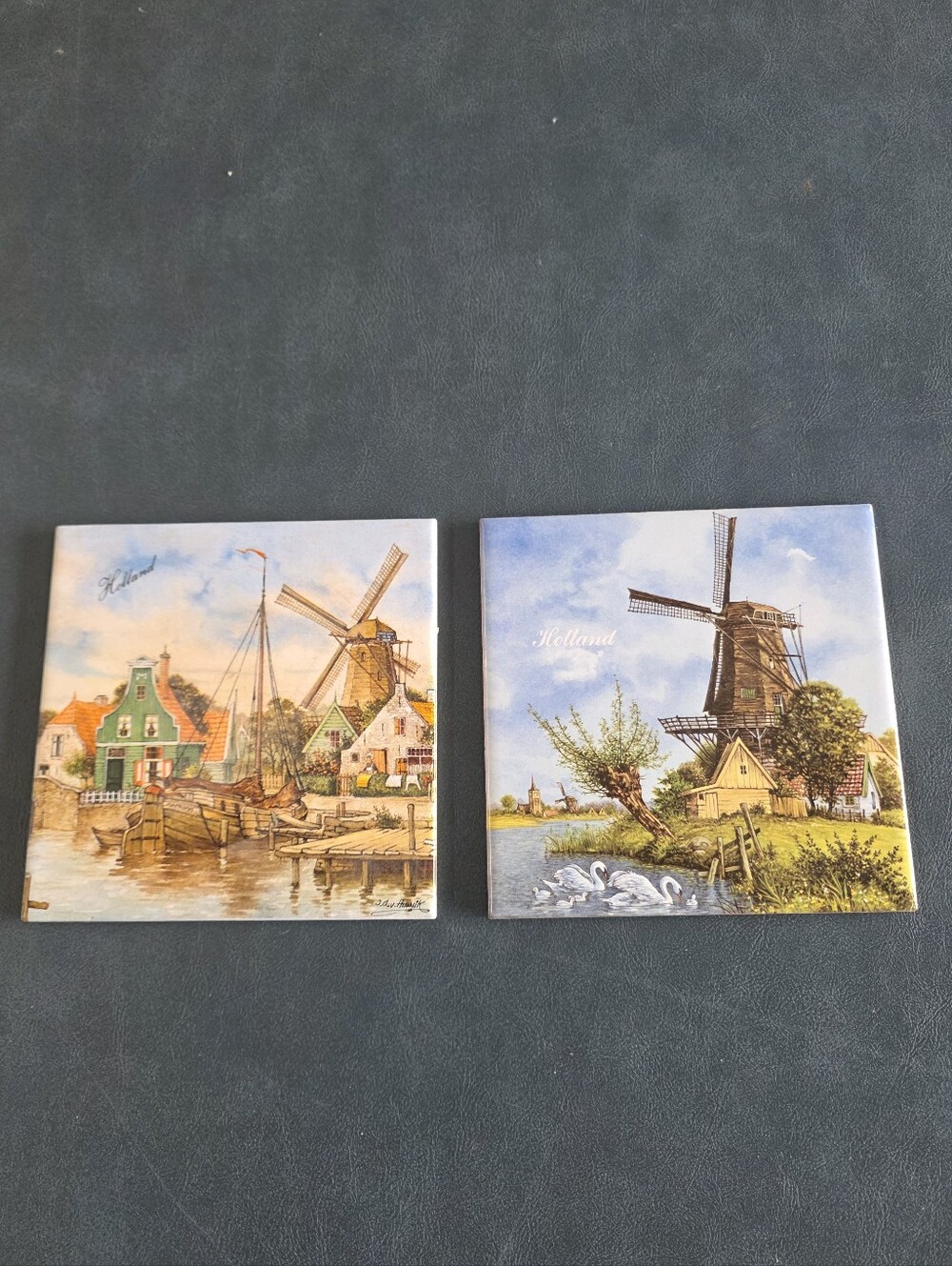 Pair of Dutch Windmill Ceramic Tiles - Scenic Holland Art